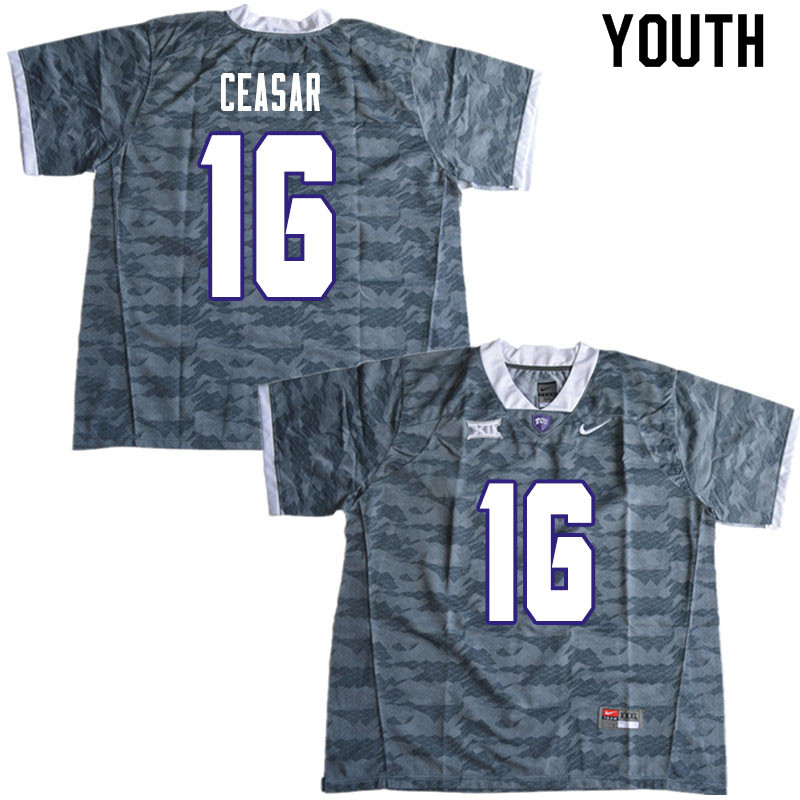 Youth #16 Hidari Ceasar TCU Horned Frogs College Football Jerseys Sale-Gray - Click Image to Close